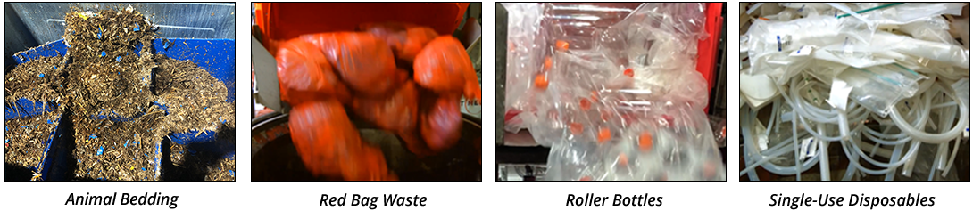animal bedding sharps roller bottles red bag waste